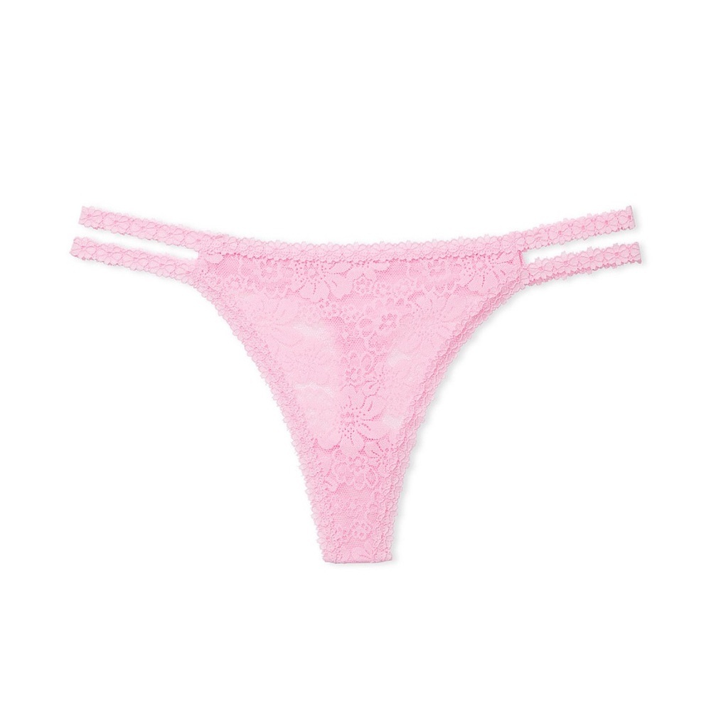 ✨💕NWT Victoria's Secret PINK Wink Charmed Fruit Strappy Thong Panty L Lace Pink💕 - Picture 4 of 16
